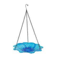 Glass and Iron Hanging Bird Feeder with Chain and Hook