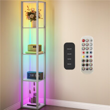 RGB LED Floor Lamp with Shelves, Modern Dimmable Standing Lamp with Remote Control, Adjustable Brightness & Speed for Living Room, Bedroom, Grey