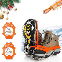 Orange Ice Cleats for Boots with Steel Spikes