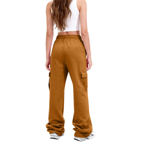 Women's Fleece-Lined Cargo Joggers Light Brown Size S 2