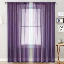 String Rod Pocket Sheer Curtains Purple Polyester 52x84 inch