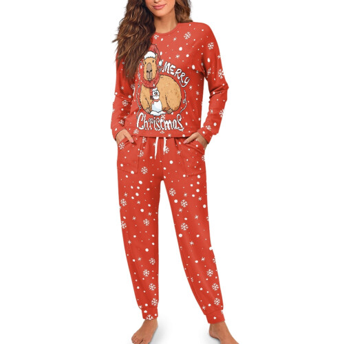 Women's Capybara Snowflake Pajama Set, 2-Piece Soft 2