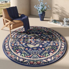 Round Rug Blue Floral Non-Slip Low Pile 6 ft