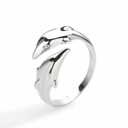 925 Silver Plated Dolphin Flower Ring for Women