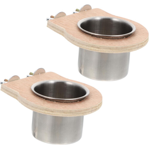 Stainless Steel Bird Feeding Bowl with Wooden Frame 1 Pack 1