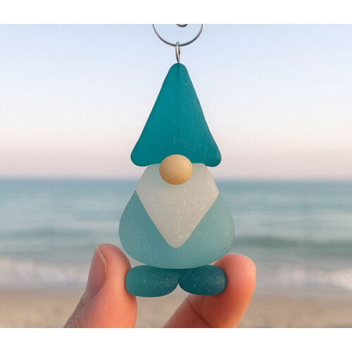 Gnome Sea Glass Ornament Handmade Beach Theme 1