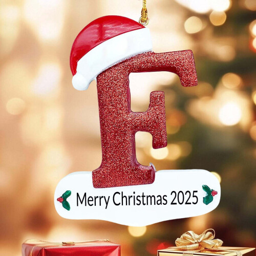 Christmas Letter Ornament Personalized Initial F White 1