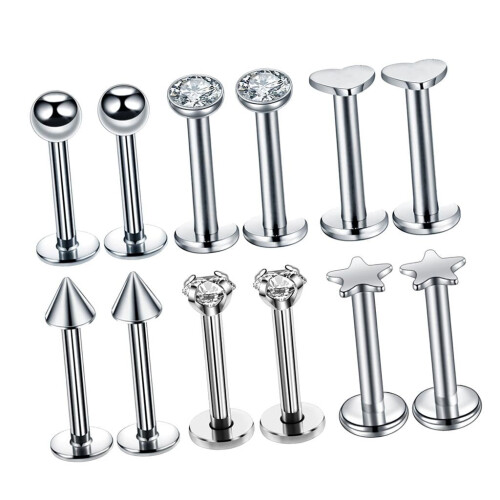 Stainless Steel Stud Earrings 12 pcs 16G 1
