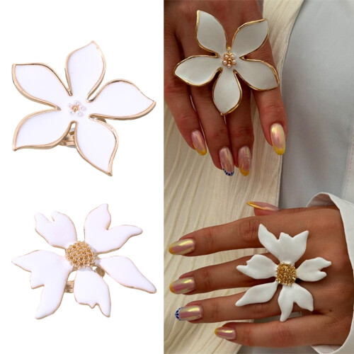 Vintage Geometric Flower Ring Gold Silver Adjustable 1
