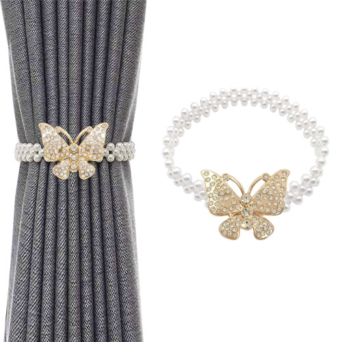 Pearl Elastic Butterfly Curtain Tiebacks 2 Pack Gold 1
