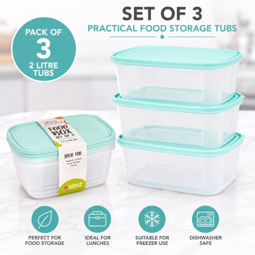 Wham 9 Food Storage Containers With Lids Plastic Kitchen Snack Tubs 2L 2