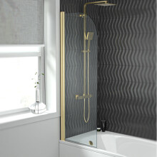 Hinged 500 x 1400mm Bathtub Screen, 5mm Tempered Glass - Brushed Brass