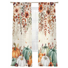 Pumpkin Sheer Curtains Brown Vintage Voile 52x84 in 2 Panels