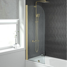 Hinged 600 x 1400mm Bathtub Screen, 5mm Tempered Glass - Brushed Brass