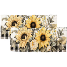 Watercolor Sunflower Kitchen Valance Curtains Black Buffalo