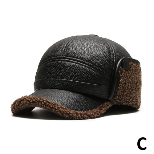 Men's Winter Hat with Earflaps PU Leather Baseball Cap 2