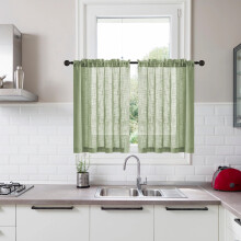 Farmhouse Cafe Curtains Linen Look Semi-Sheer 2-Pack