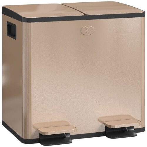 30L Dual Compartment Stainless Steel Bin, with Deodoriser Holders - Gold Tone