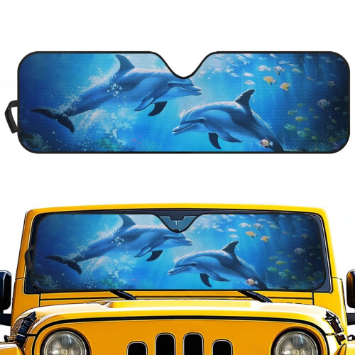 Foldable Blue Dolphin Windshield Sunshade for Jeep Wrangler
