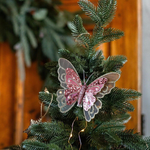 Pink Glitter Butterfly Ornaments 3 pcs 1