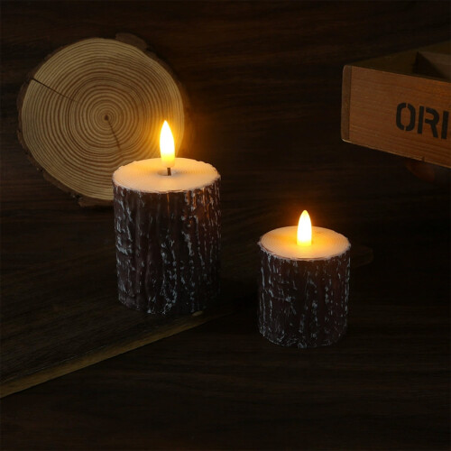 LED Artificial Bark Candle Set 2-Pack Battery Operated 1