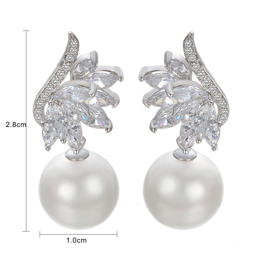 Faux Pearl Long Drop Earrings Gold Simple Dangle Clip-on 1