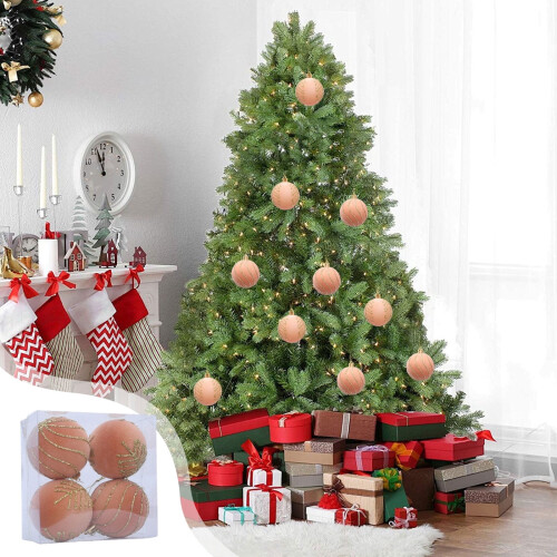 Flocked Glitter Christmas Ornaments 4-Pack 60mm Orange 1