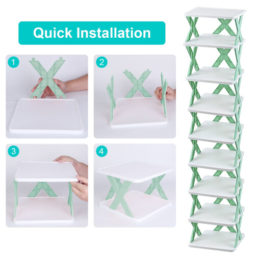 Vertical Shoe Rack Plastic 9-Tier Tall Narrow Blue 2