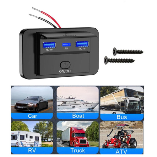 HONCLL Car Charging Station 12V-24V USB Dual QC3.0 PD3.0 1