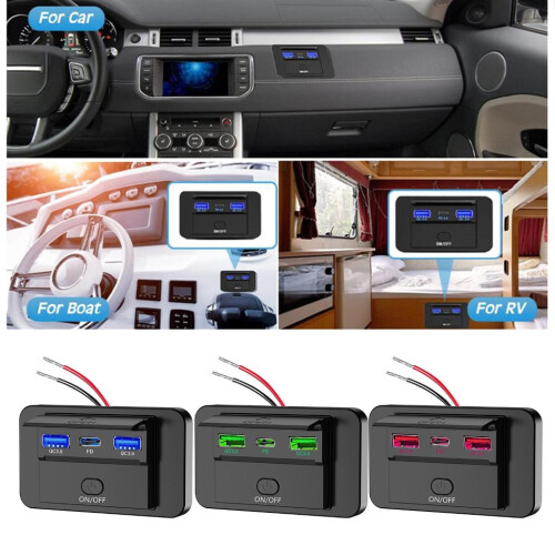 HONCLL Car Charging Station 12V-24V USB Dual QC3.0 PD3.0 2