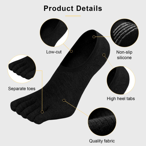 No Show Toe Socks Five Finger Invisible Liner 4 Pairs 1