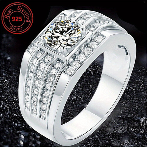 Sterling Silver Men's Ring Set with 3 Rows Cubic Zirconia 1
