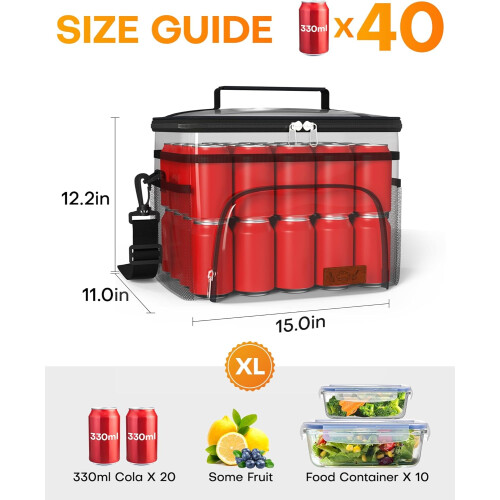 Insulated Lunch Box Cooler Bag with 4 Pockets and 2