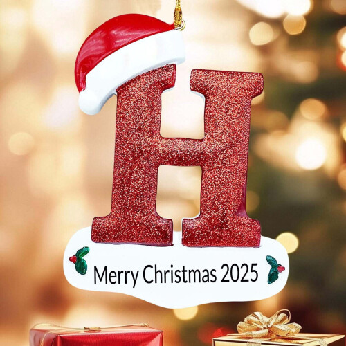 Christmas Letter Ornament H White Glitter Personalized 1