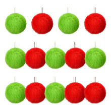 Furry Christmas Ball Ornaments Red Green Faux Fur Pom Poms