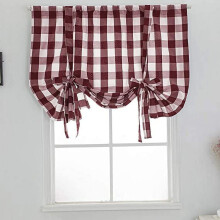 Red and White Check Tie-Up Curtains Farmhouse Thermal