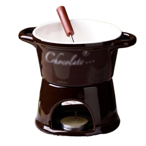 Ceramic Fondue Pot Set Tealight Powered 1 Fork
