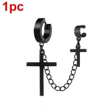 Punk Cross Tassel Earrings Metal Chain Clip Stud