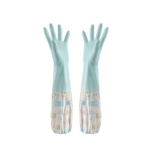 Latex Waterproof Dishwashing Gloves Medium Long Cuff Flock