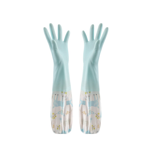Latex Waterproof Dishwashing Gloves Medium Long Cuff Flock