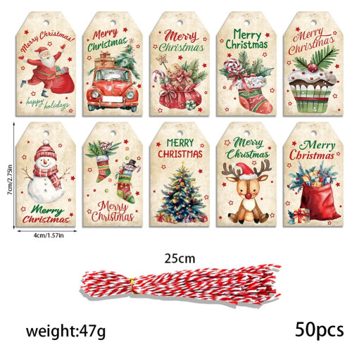Christmas Hang Tags and Twine Set 50 Pieces