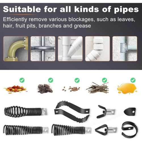 Drain Snake Drill Attachment Black Steel 50ft-100ft 2