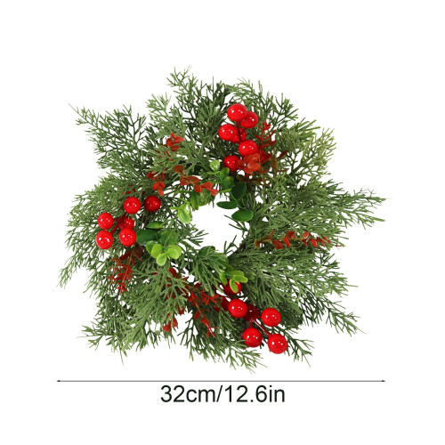 Christmas Candle Ring Flocked Pine with Red Berries and 1