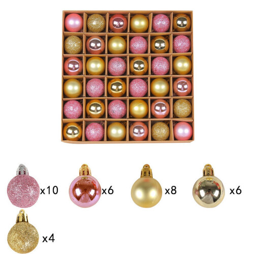 Christmas Tree Ornaments Gold Pink 36PC