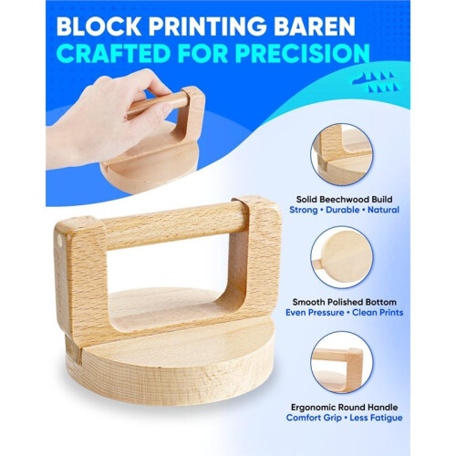 1+1 Pack Block Printing Baren and Rubber Brayer Roller Set,4 Inch Brayer Rollers for Printmaking, Inking, Projects 1