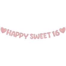 Rose Gold Glitter Sweet 16 Banner Pre-Strung