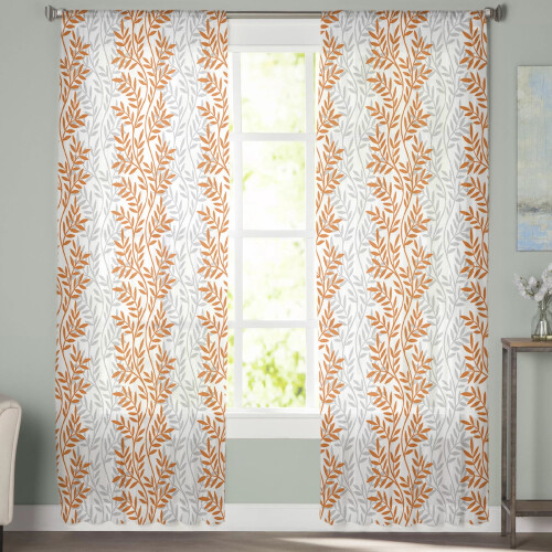Sheer Curtains Yellow Leaf Pattern Light Filtering Voile