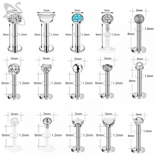 Stainless Steel Labret Studs CZ Opal 4-25 pcs 2