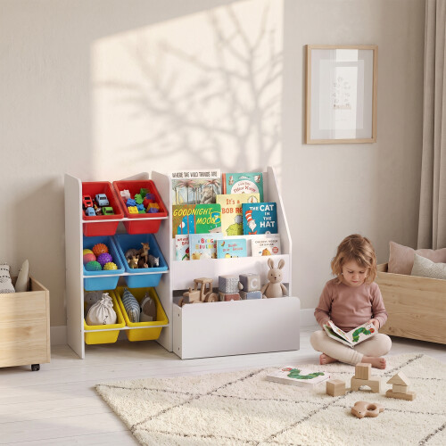 AIYAPLAY Toy Storage Unit, Childrens Bookcase with 6 Bins, Multicoloured
