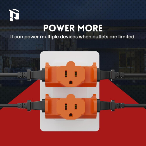 3-Way Plug Adapter Grounded 15A 1875W Orange 3 Pack 2